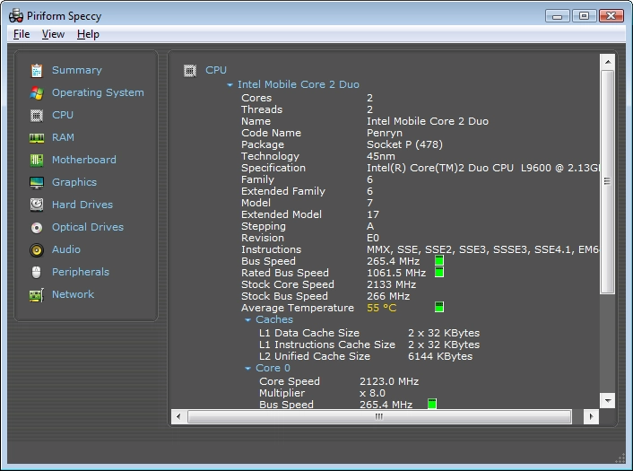 Each section in Speccy provides more information about that specific component.