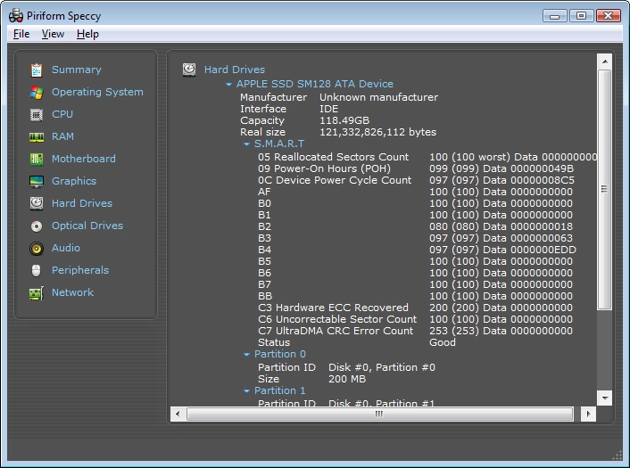 Speccy can also retrieve SMART data from your hard disks so you can see how reliable they are.