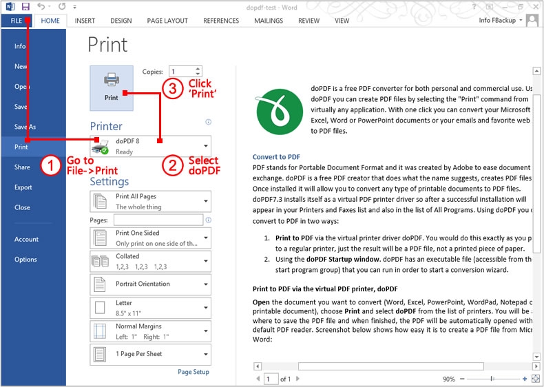 Create PDF files from word with doPDF