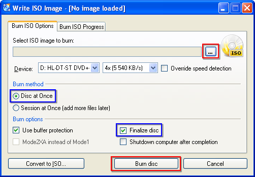 Burn ISO images to disc