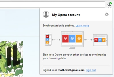 Just sign in to your Opera account to sync browsing data - bookmarks, open tabs, passwords and typed history. 
