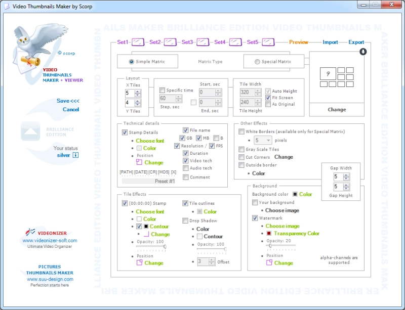 Options window