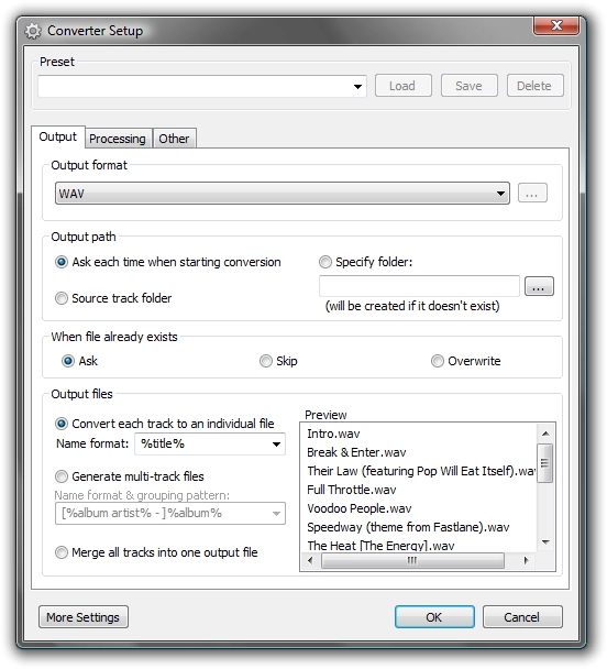 Converter Setup dialog