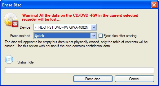Erase a disc
