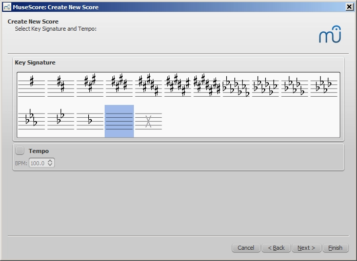 Select key signature and tempo