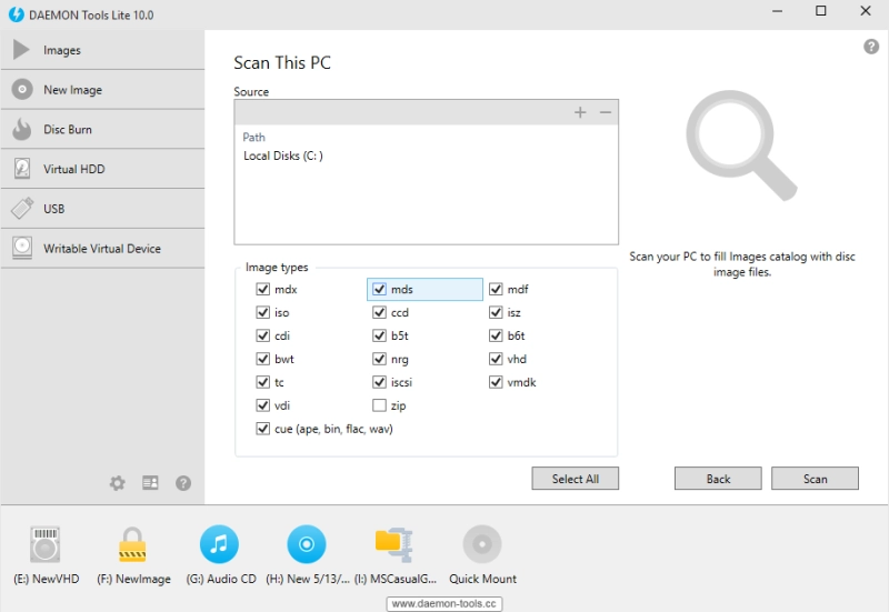 Scan your PC to fill Images catalog