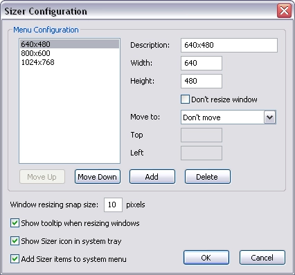 Configuring Sizer