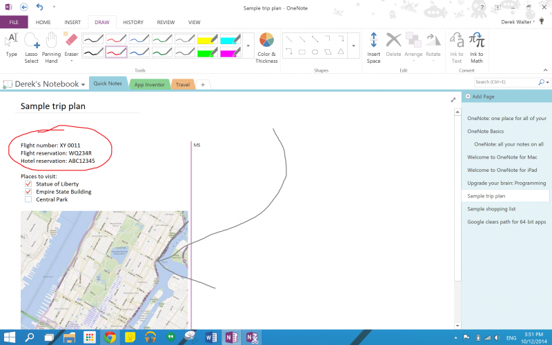 OneNote has many different inking options.