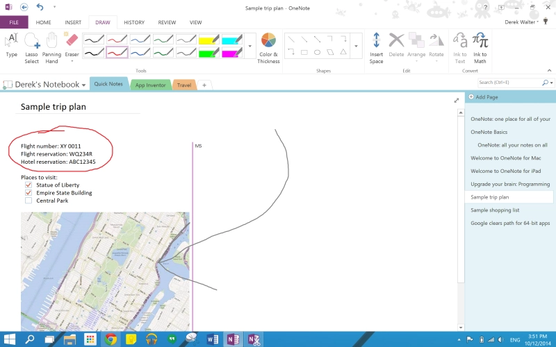 OneNote has many different inking options.