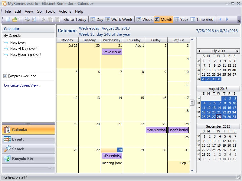 Efficient Reminder Free 5.50 Calendar & Time Management Software