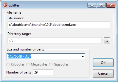 Split file dialog