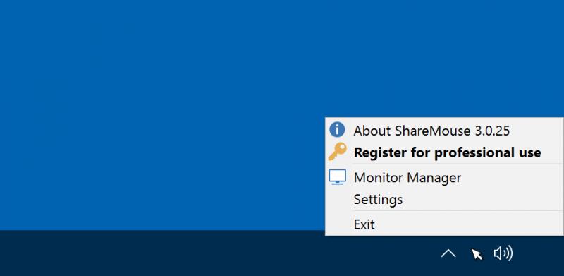 ShareMouse is controlled via a tray menu