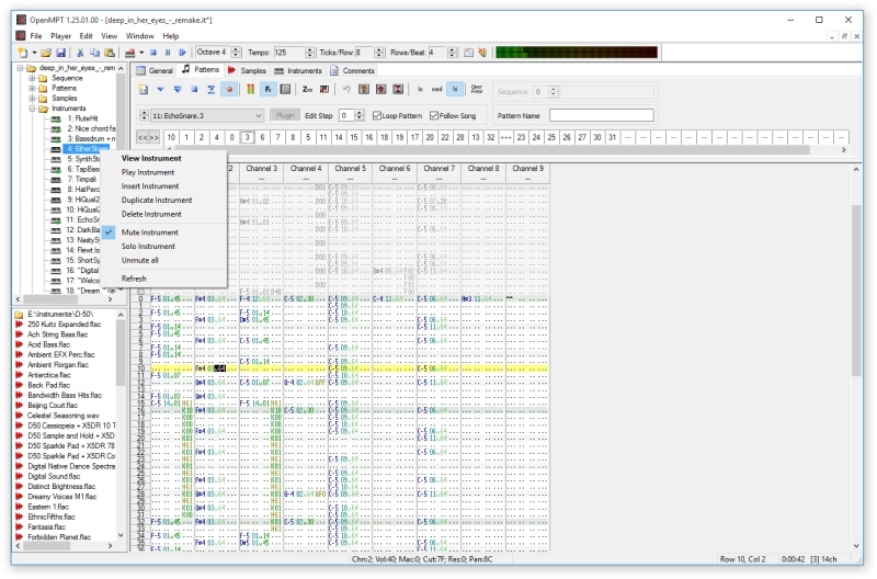 Controlling instruments through the tree view