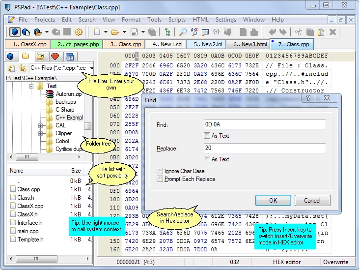 Integrated full HEX editor