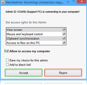 Remote admin connection request window