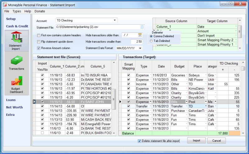 Statement Import with automatic assignment to categories