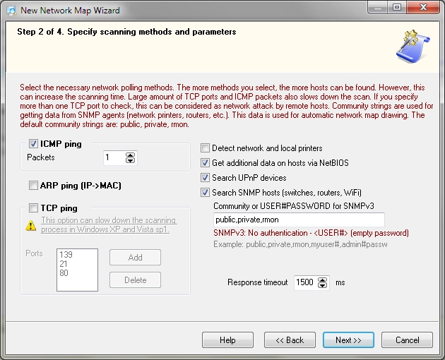 Scanning parameters and options