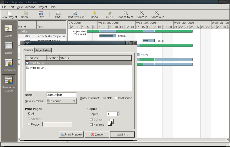 Resource usage view