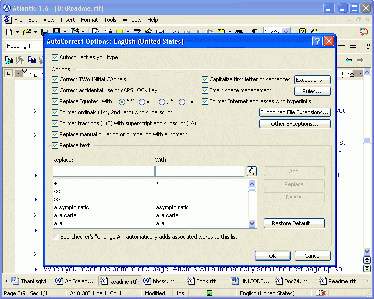 atlantis word processor scroll bar