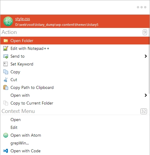 Actions & Context Menus