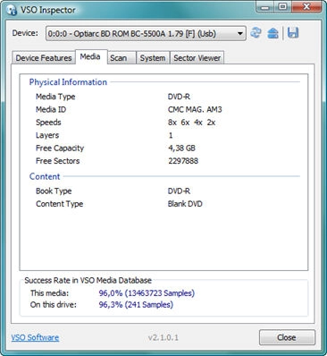 Detect and list information about the inserted media