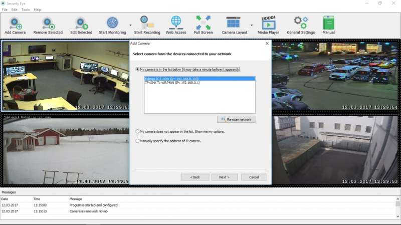 Security Eye can scan your network and define your IP camera automatically.