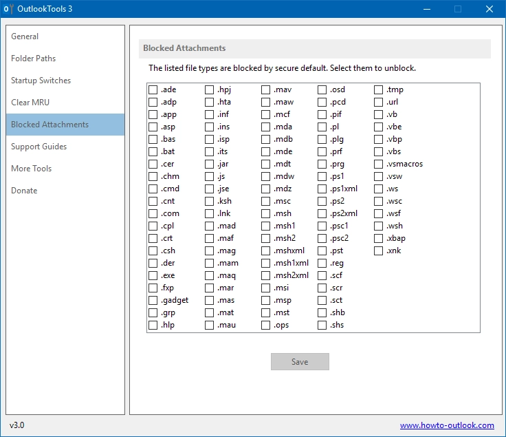 Unblock attachment types that are blocked by default.