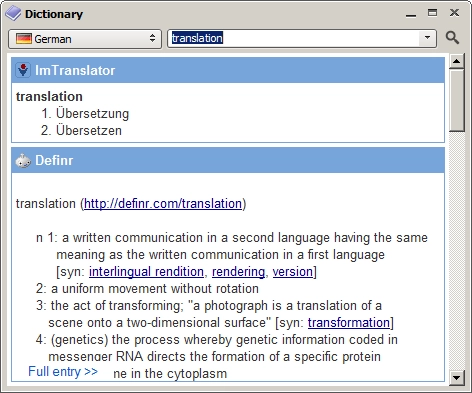 Dictionary window.