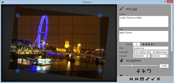 Resize, rotate (lossless), crop and adjust colour in photos