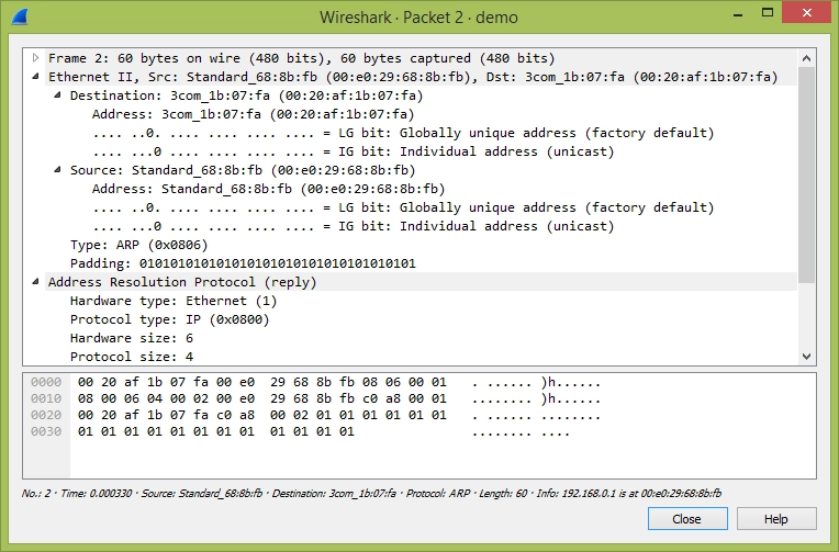 Viewing a packet in a separate window