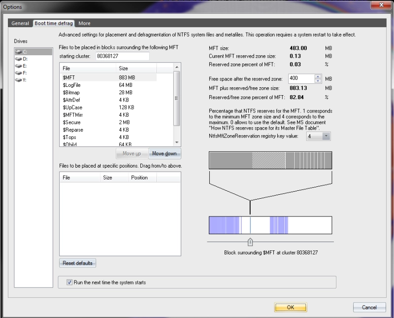 A re-engineered boot time system file defragmentation screen