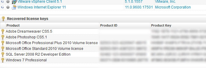 Viewing and scanning software license keys on Windows computers