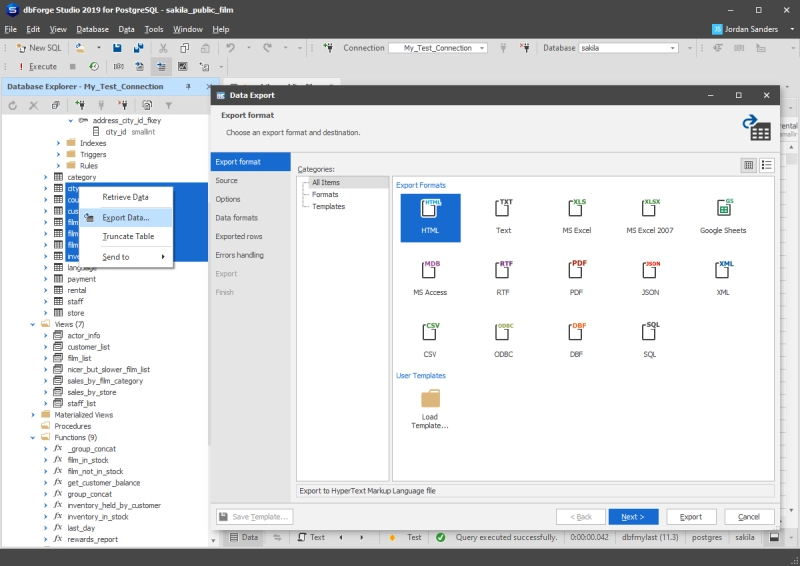 Data Export and Data Import