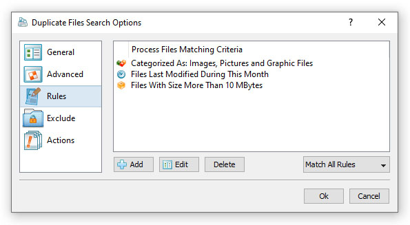 Duplicate Files Search Rules