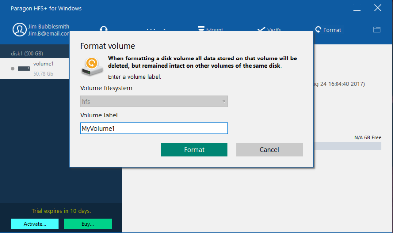 Format any partition to HFS+ file system