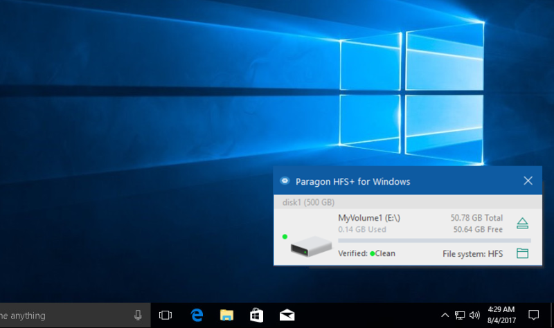 Quickly access HFS + partitions from the Windows taskbar