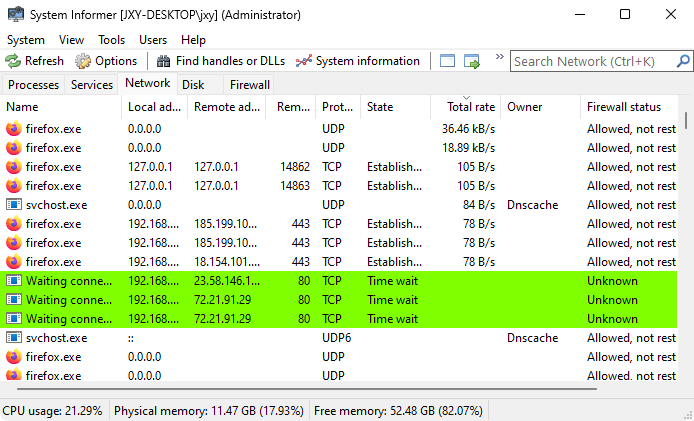 See what programs have active network connections, and close them if necessary.